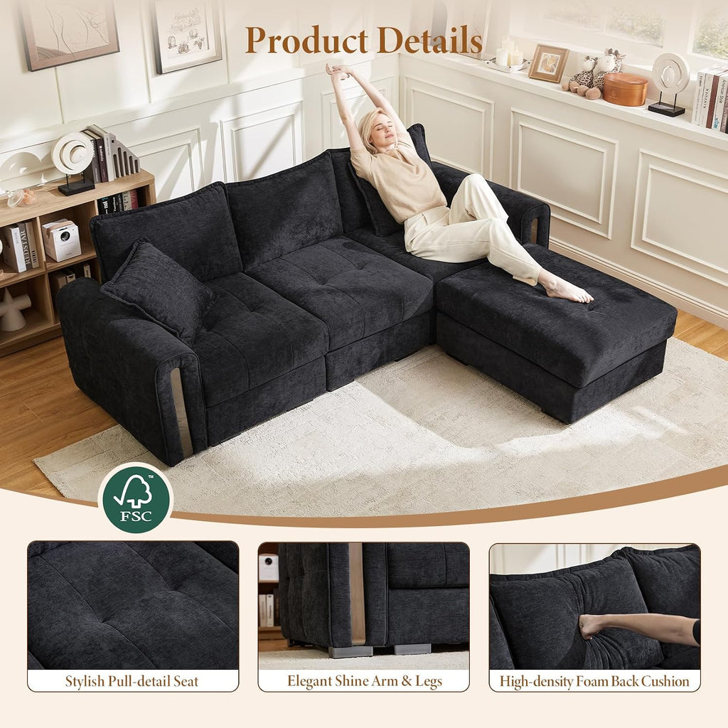 5 Seater Modular Corner Sofa with Storage, Chenille, Dark Grey | Cloud Comfort, Deep Seat, Convertible L Shaped 2C2 Corner Sofas, Easy Assembly, Sectional Couch for Living Room, Apartment