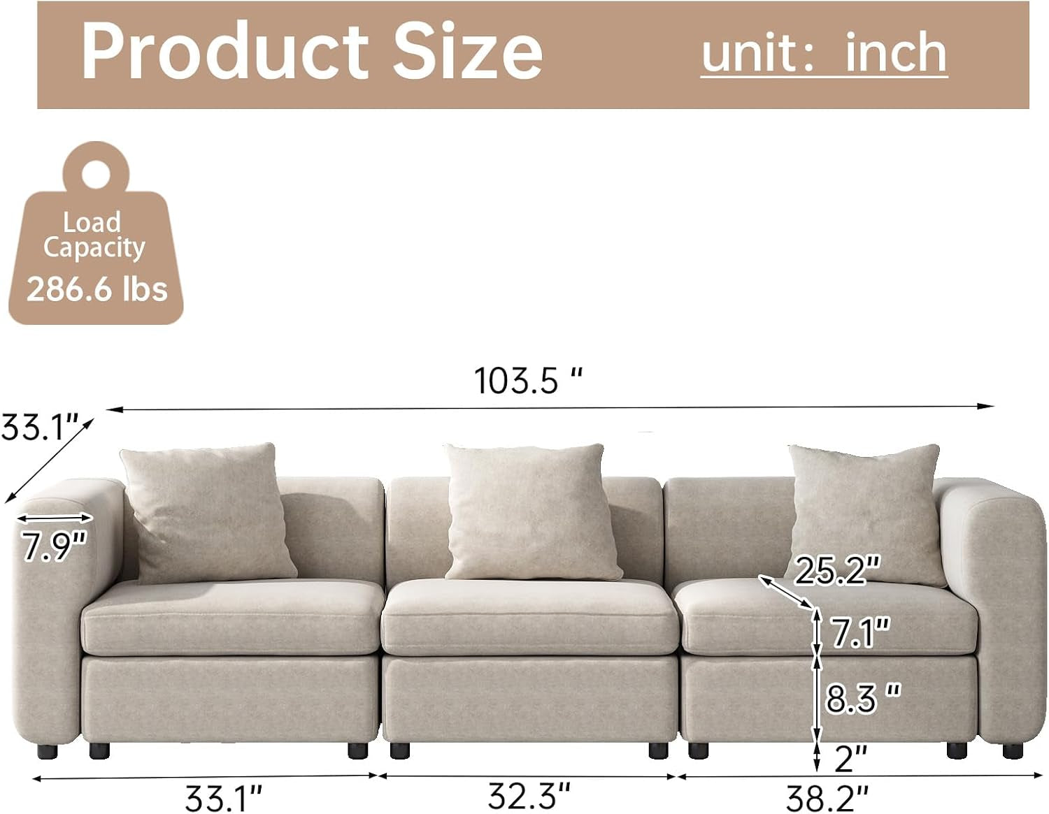 3 Seaters Extra Large Sectional Sofa for Living Room,3 Seats for Small Room,Broad Seater Convertible Couch,Soft Sofa Bed,Oversized Deep Seat Retro Couche Bedroom