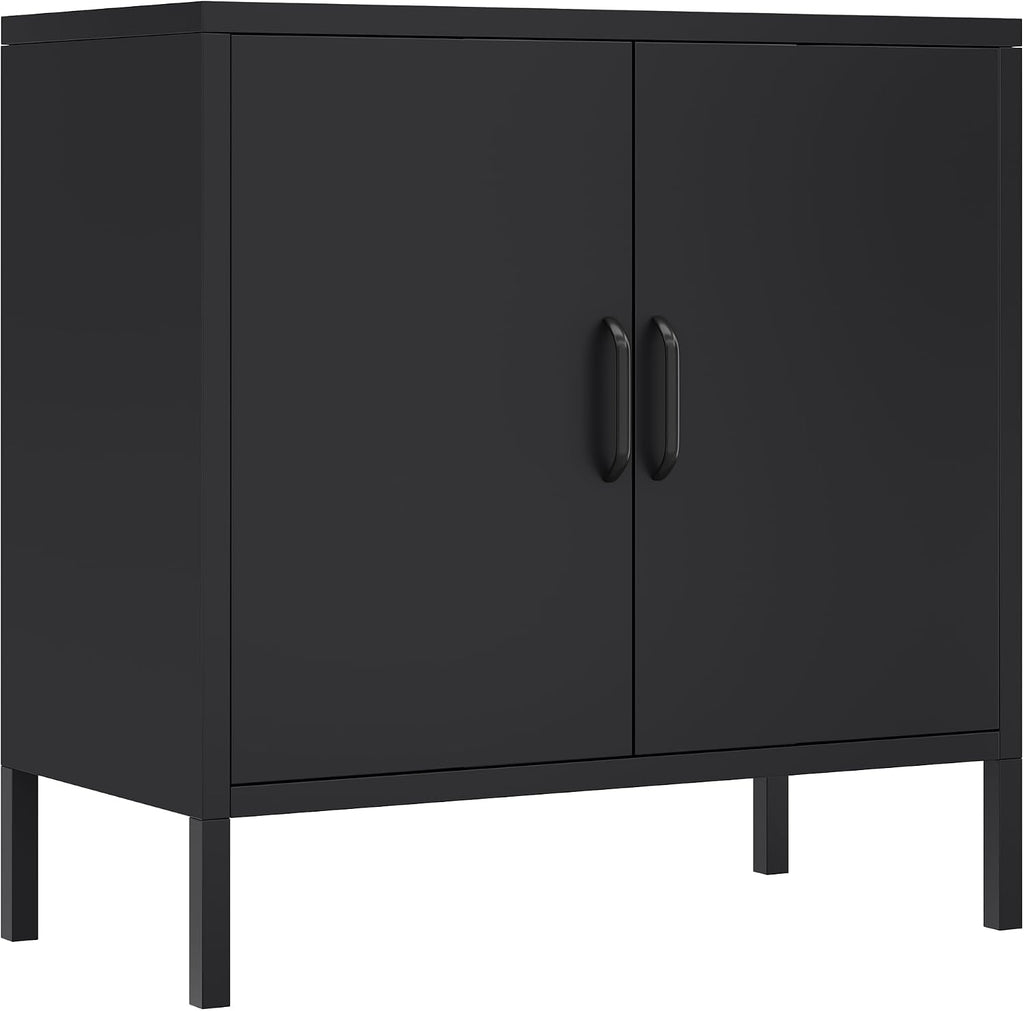 Metal Storage Cabinets with 2 Doors & 1 Adjustable Shelf, Floor Standing Sideboard Cupboard, Storage Cupboard for Home Office, Bedroom, Bathroom, Living Room, Black | Floor Standing Sideboard Cupboard 80X40X80Cm, Storage Cupboard for Home Office Bedroom Bathroom Living Room