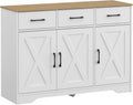 Wooden Sideboard 3 Drawers 3 Doors Entryway Dining Room Console Living Room Storage Farmhouse Sideboard Cabinet (White)