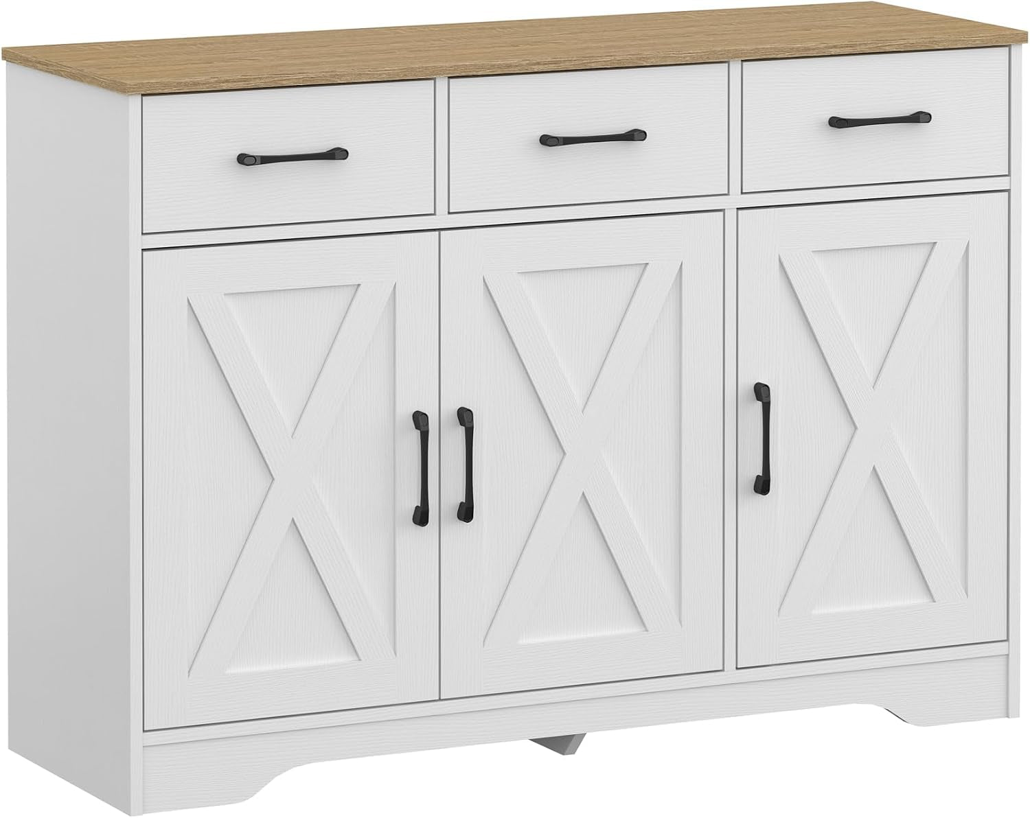 Wooden Sideboard 3 Drawers 3 Doors Entryway Dining Room Console Living Room Storage Farmhouse Sideboard Cabinet (White)