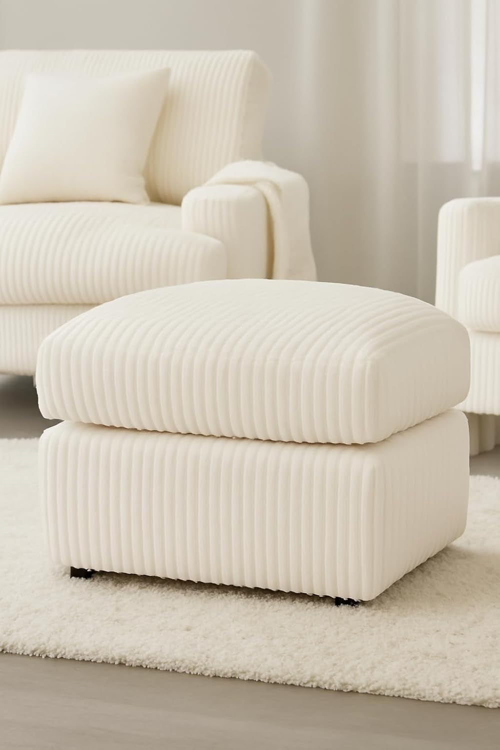 Jumbo Cord Fabric Essential Footstool Large Size (Cream)