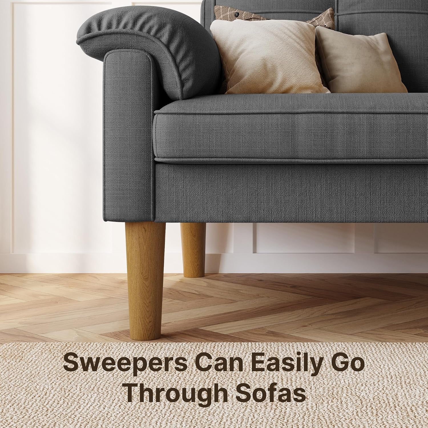 2-Seater Sofa, Small Couch 2-Seater with Armrest and Side Pocket, Modern Fabric Couch for Living Room, Home, Office, Easy Assembly, 145 X 77 X 77 Cm