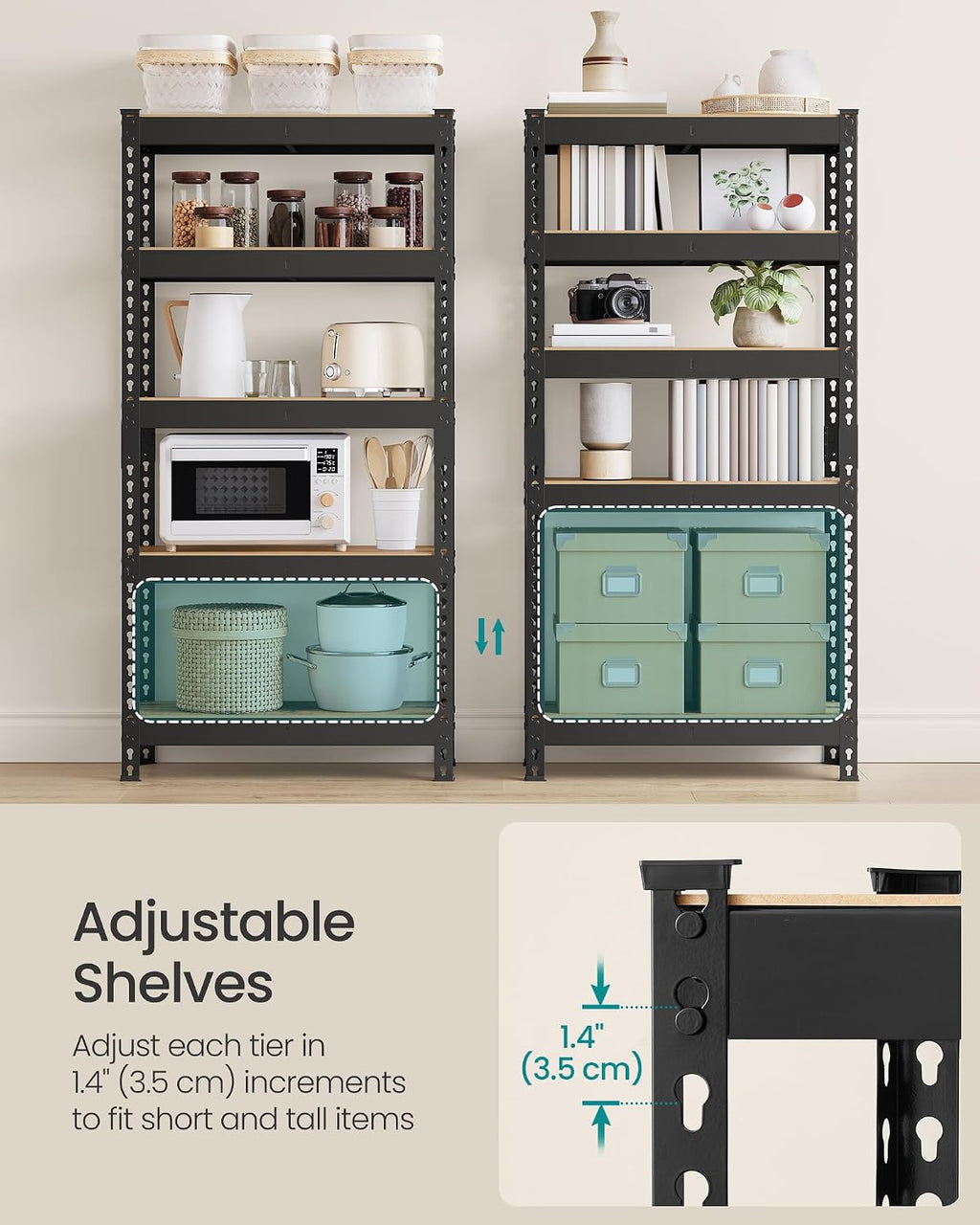 5-Tier Shelving Unit, Storage Shelves for Study | Boltless Assembly, Adjustable Shelves, 30 X 75 X 150 Cm, Load 875 Kg, Rustic Brown, GLR300B11