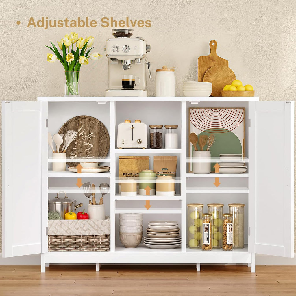 Sideboard with 2 Doors, Kitchen Storage Cabinet with Worktop & 4 Shelves, Buffet Cabinet for Kitchen, Bathroom, Living Room, Dining Room & Hallway, 90 X 30 X 80Cm, White