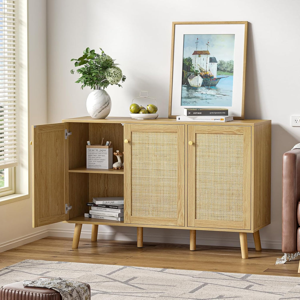 Modern Shoe Storage Cabinet 3 Doors, Hallway Buffet Cabinet Entryway Accent Cabinets, Sideboard Wood Credenza with Adjustable Shelves for Living Room, Kitchen