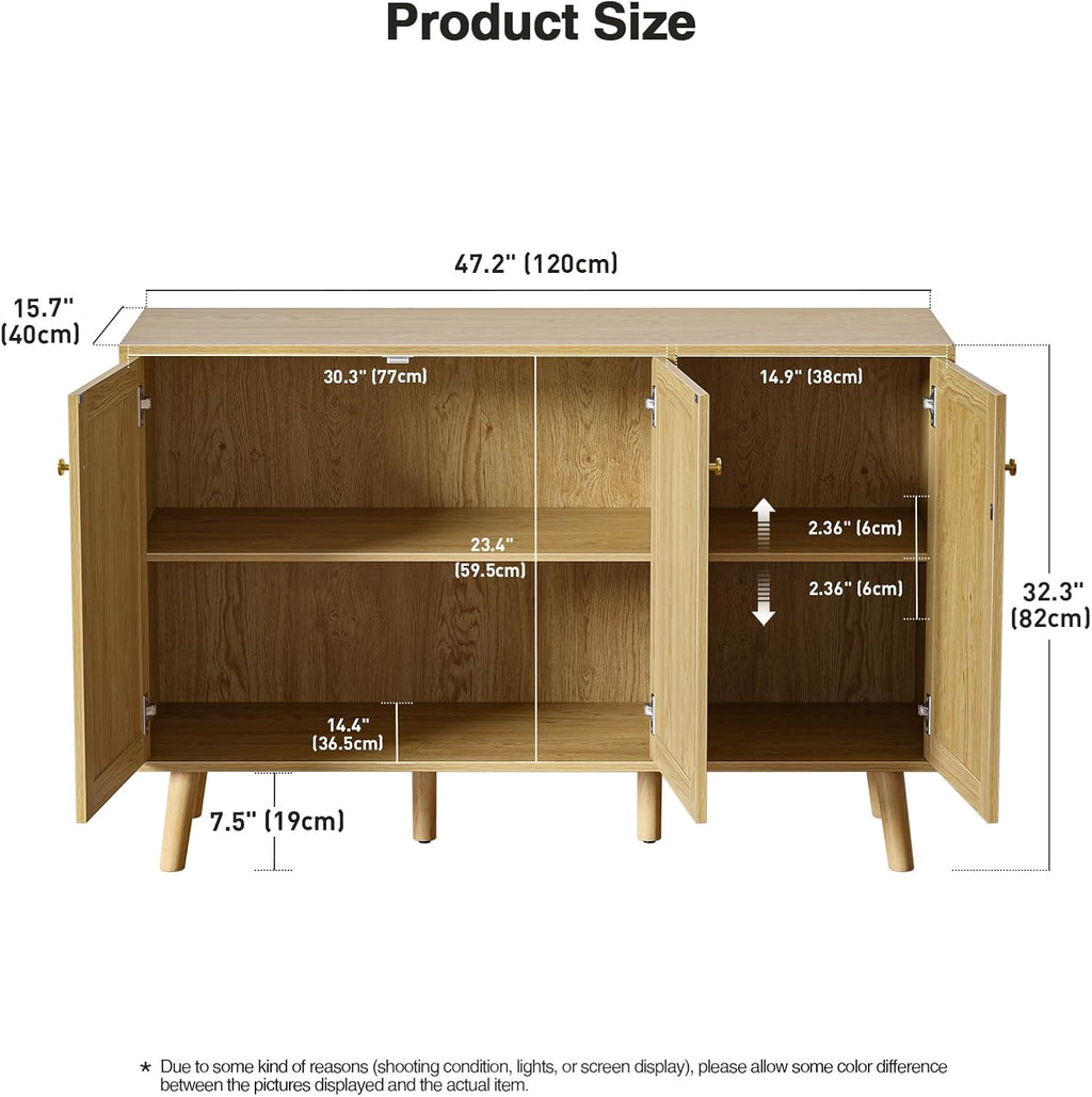 Modern Shoe Storage Cabinet 3 Doors, Hallway Buffet Cabinet Entryway Accent Cabinets, Sideboard Wood Credenza with Adjustable Shelves for Living Room, Kitchen