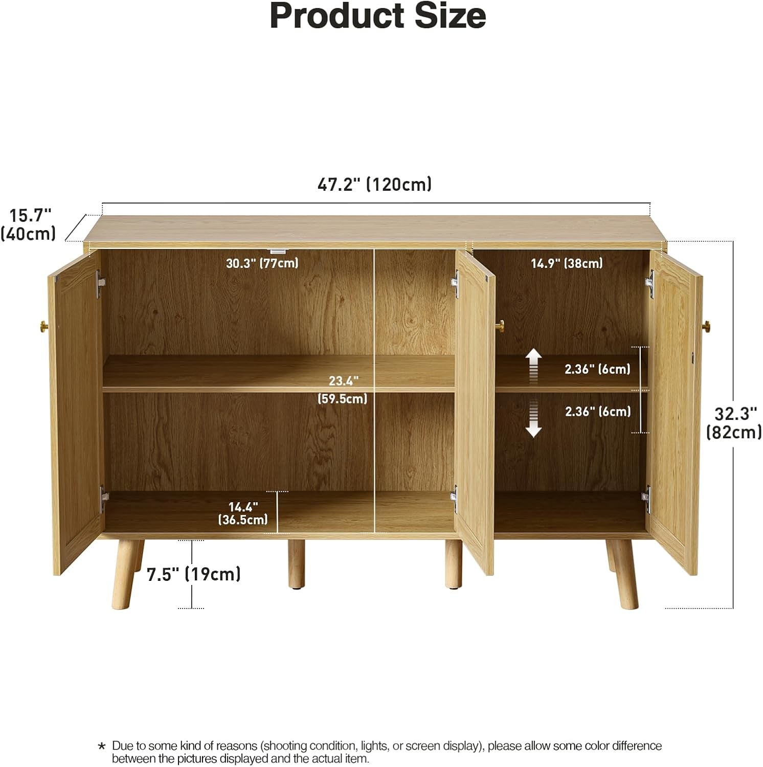Modern Shoe Storage Cabinet 3 Doors, Hallway Buffet Cabinet Entryway Accent Cabinets, Sideboard Wood Credenza with Adjustable Shelves for Living Room, Kitchen