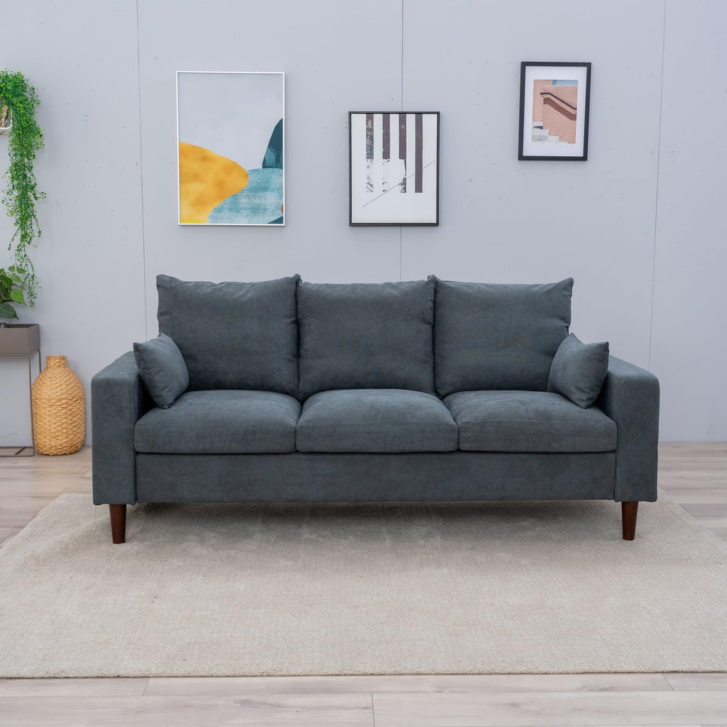 3 Seater Sofa Linen Fabric Sofa Settee Couch Lounge Sofa Living Room Furniture Wood Legs, Grey 3 Seater