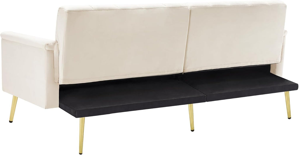 2 Seater Sofa Bed with Multi‑Position Backrest & Armrests, Velvet | Couch Bed Double with Metal Legs, Modern Loveseat Sofa for Living Room, Bedroom, Home Theater & Guest Room