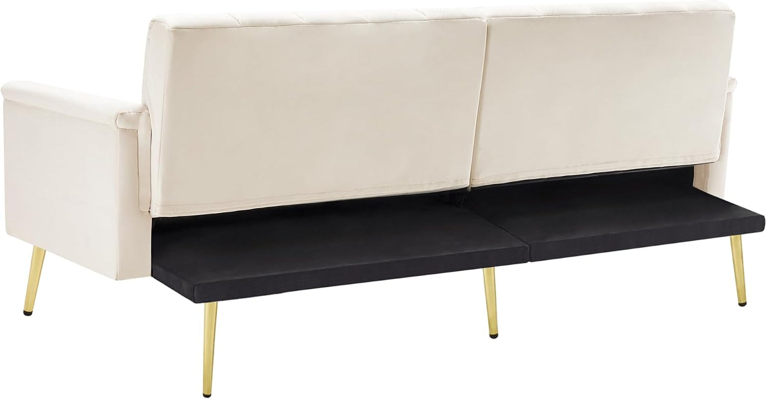 2 Seater Sofa Bed with Multi‑Position Backrest & Armrests, Velvet | Couch Bed Double with Metal Legs, Modern Loveseat Sofa for Living Room, Bedroom, Home Theater & Guest Room