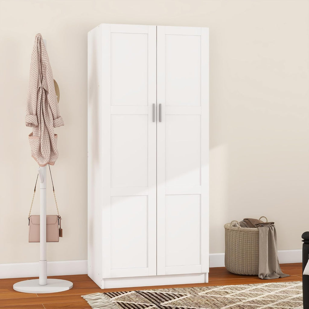 2 Door Wardrobe Double Wardrobe Closet with Storage Shelf & Hanging Rail Bedroom Furniture, 72 X 47 X 169Cm, White