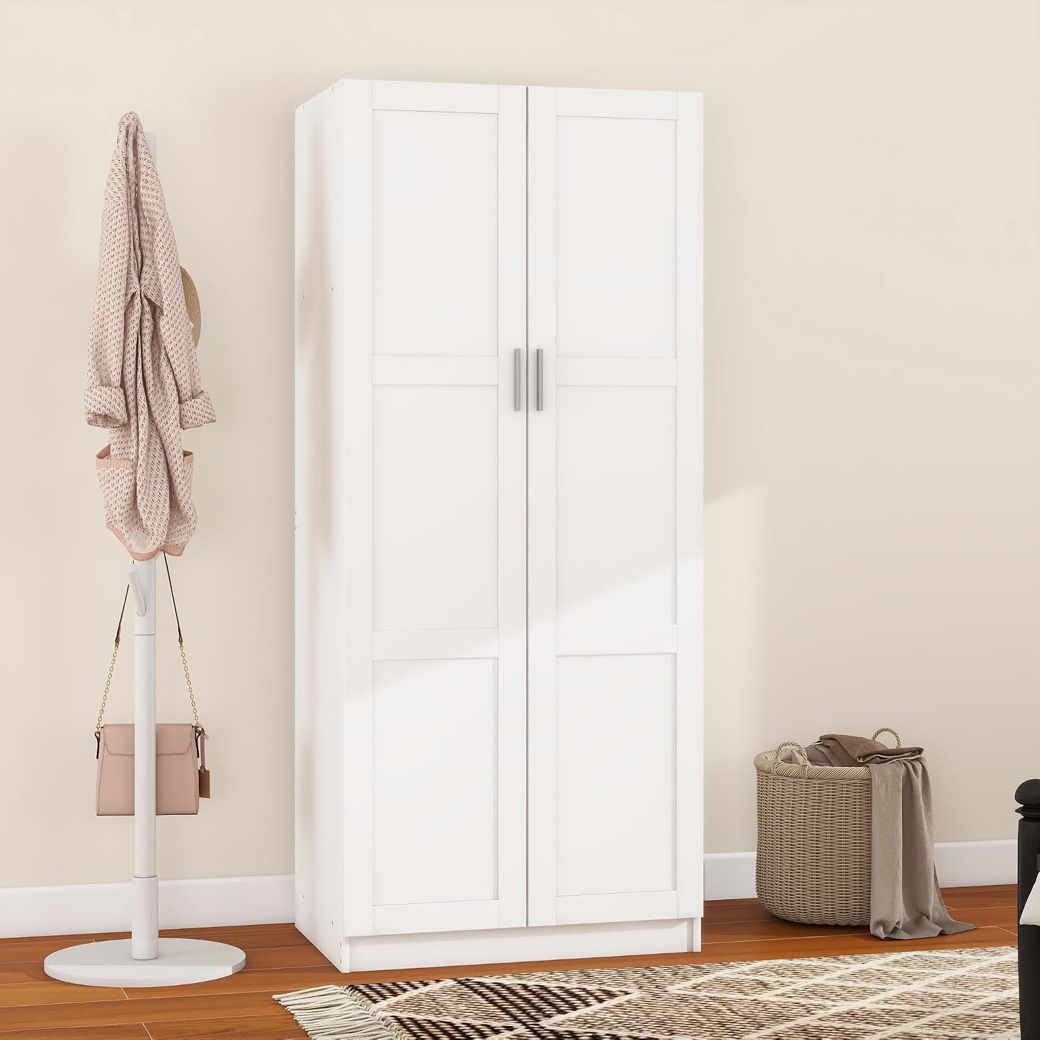 2 Door Wardrobe Double Wardrobe Closet with Storage Shelf & Hanging Rail Bedroom Furniture, 72 X 47 X 169Cm, White