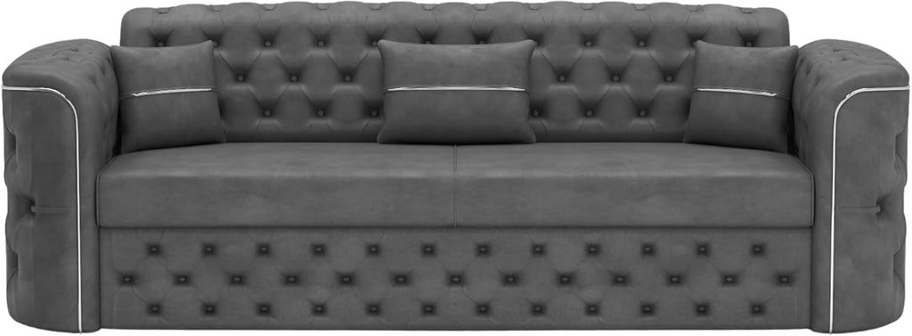 GLAMORA 3 Seater Sofa - Pull Out Convertible Bed with Internal Metal Support Legs & Cushion Set | Soft Plush Suede Couch for Living Room (Gray)