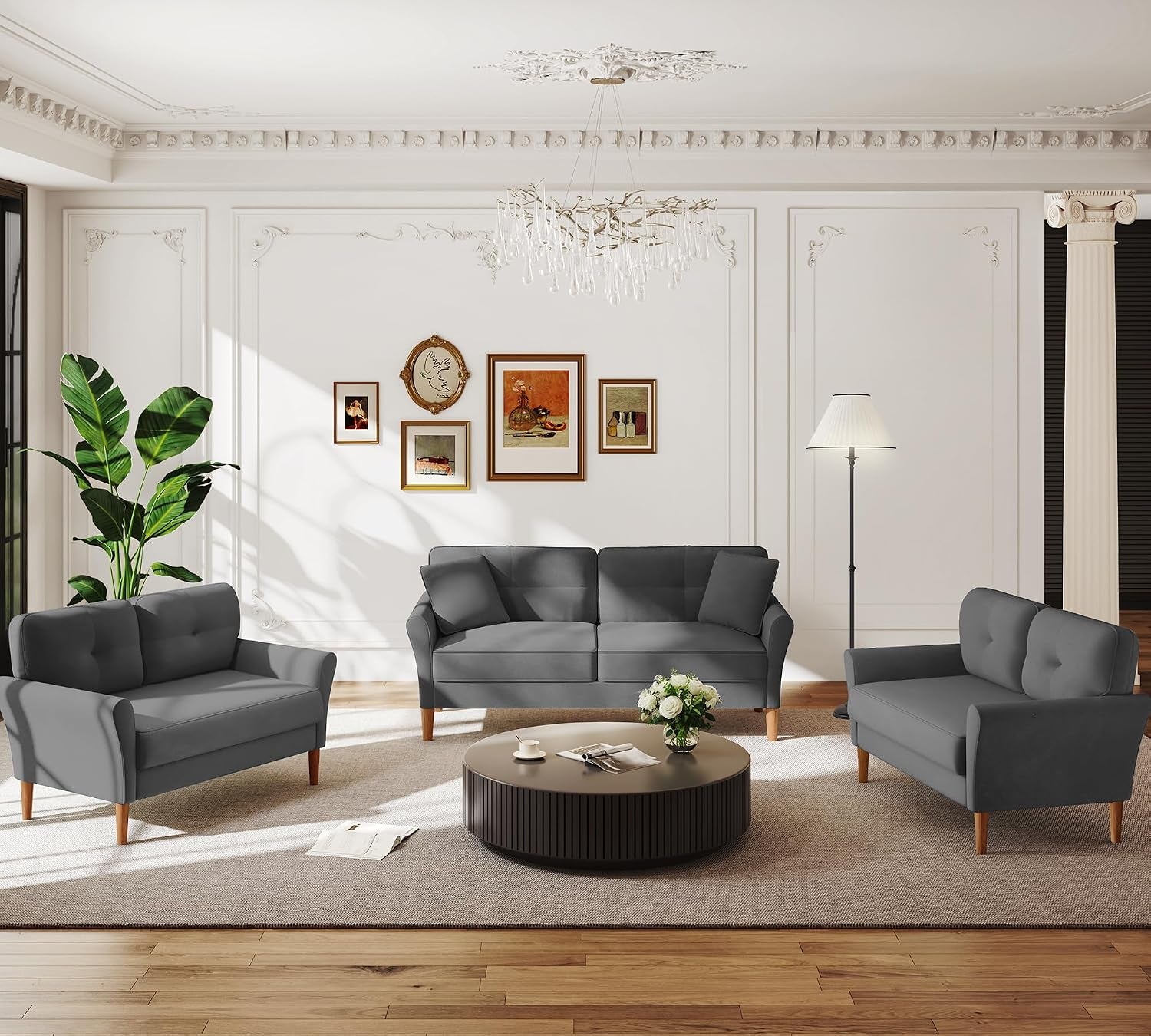 3 Seater Sofas 175CM, Velvet Small Sofa with 53Cm Deep Seat, Modern Couch 318Kg Capacity, Comfy Love Seat Tool-Free Setup, Large 2 Seater Sofa in a Box, Loveseat Couch for Living Room