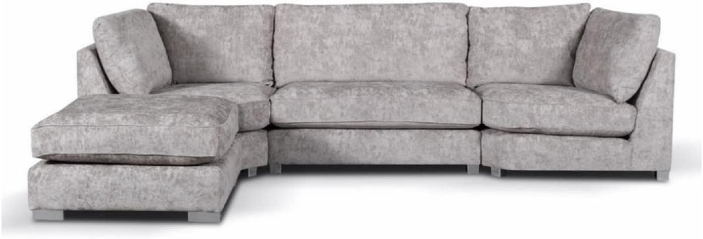 Alaska Truffle L or U Shaped Corner Sofa | Large Footstools | Warranty Included | Chenille Fabric | L Shape U Shape (Scatterback), Grey