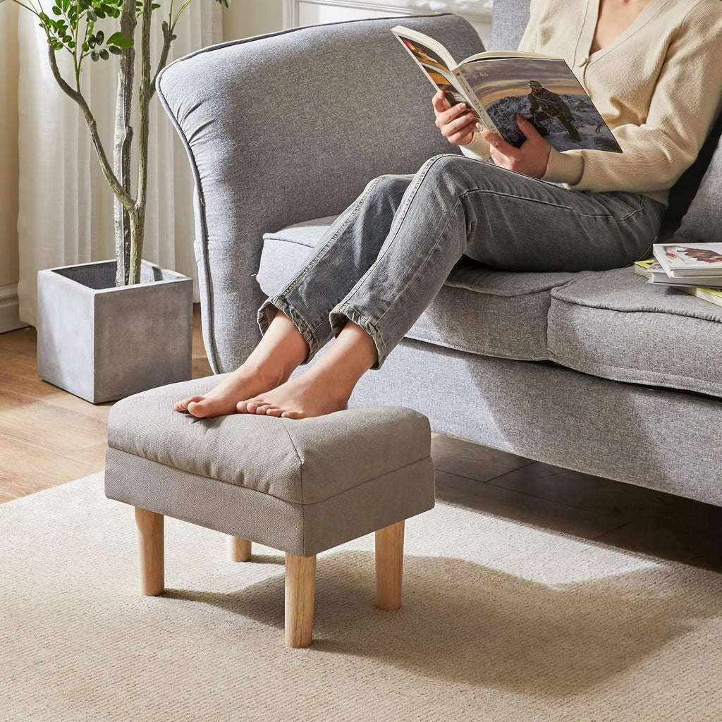 Foot Stool, Ottoman Small, Chair with Sponge Padded Seat, Footrest, Shoes Changing Wooden Stool for Living Room, Bedroom, Entryway, 40×29×32CM, Grey HBD023G