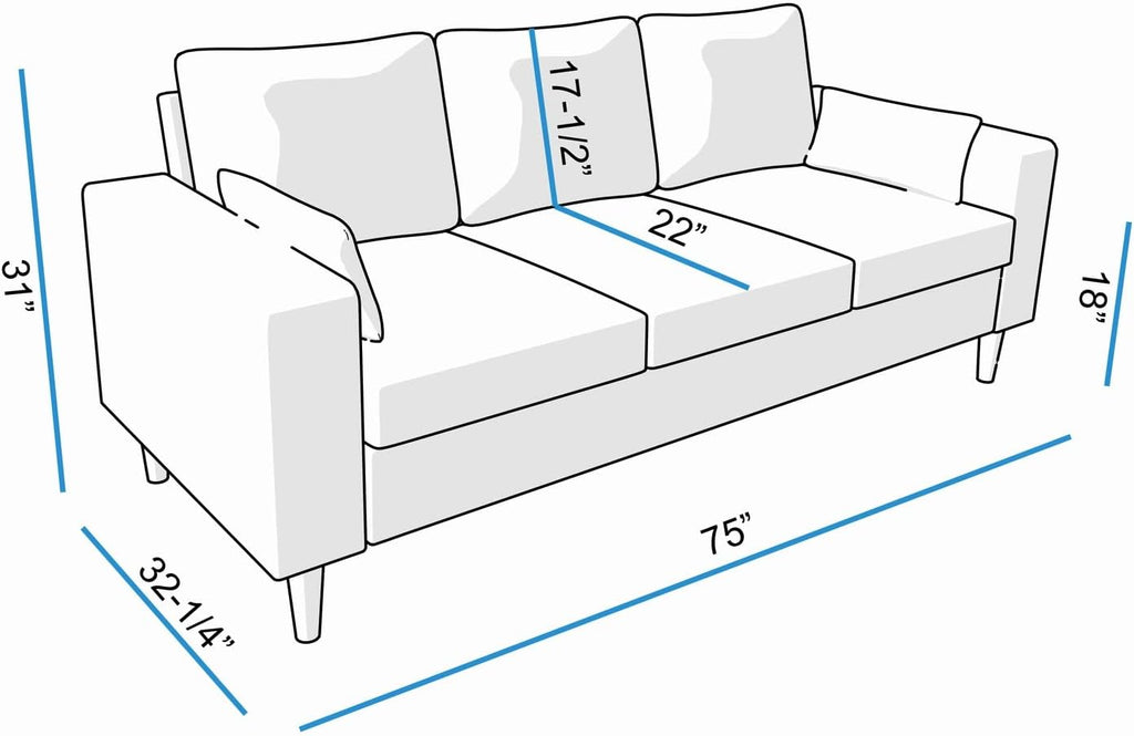 3 Seater Sofa Linen Fabric Sofa Settee Couch Lounge Sofa Living Room Furniture Wood Legs, Grey 3 Seater