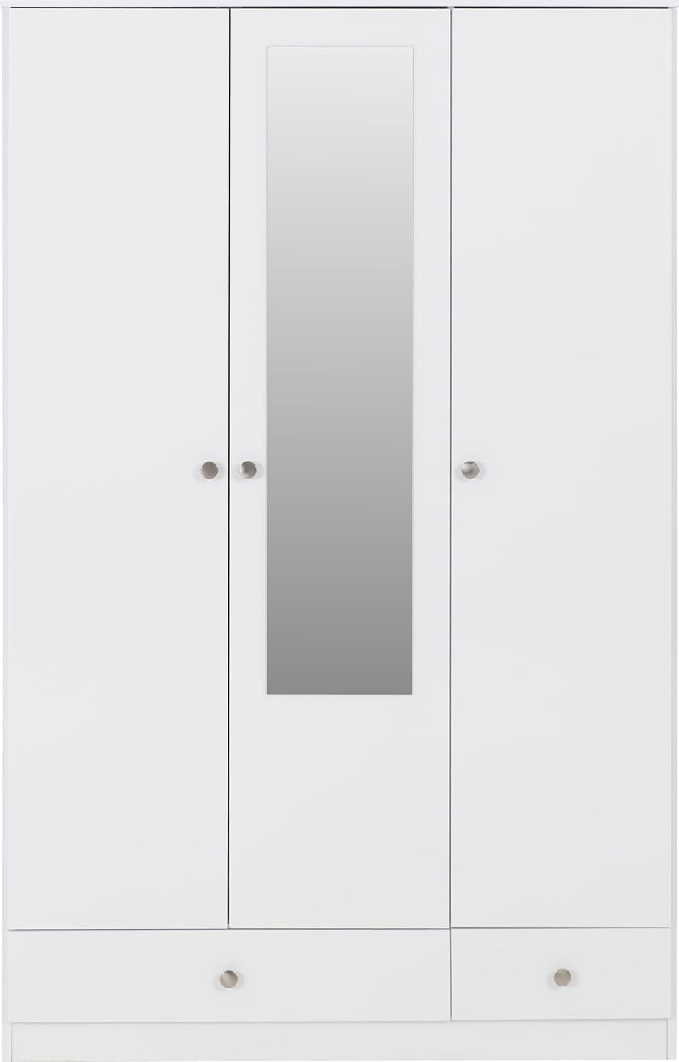 Denver 3 Door 2 Drawer Mirrored Wardrobe in White Gloss