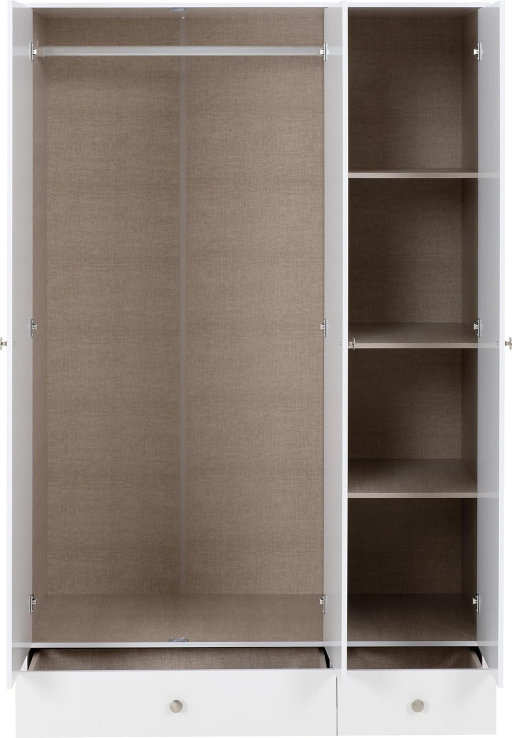 Denver 3 Door 2 Drawer Mirrored Wardrobe in White Gloss