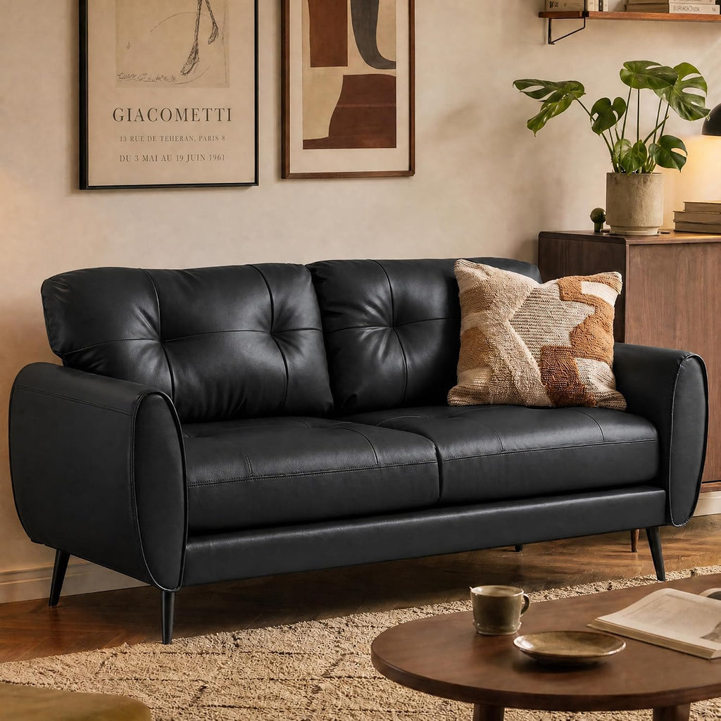 2 Seater PU Leather Loveseat Sofa for Small Spaces Black | Compact Modern Design Sofa for Livingroom Bedroom Home Office Stylish PU Leather Two-Seater Sofa Couch with Sturdy Frame