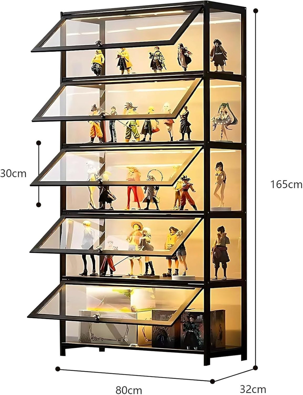 Display Cabinet with Acrylic Glass Door, 5 Tier Curio Display Case, Collectibles Toy Organizers Rack & Display Shelf, Kids Bookcase for Bedroom Reading Room (Black-Flip Door)