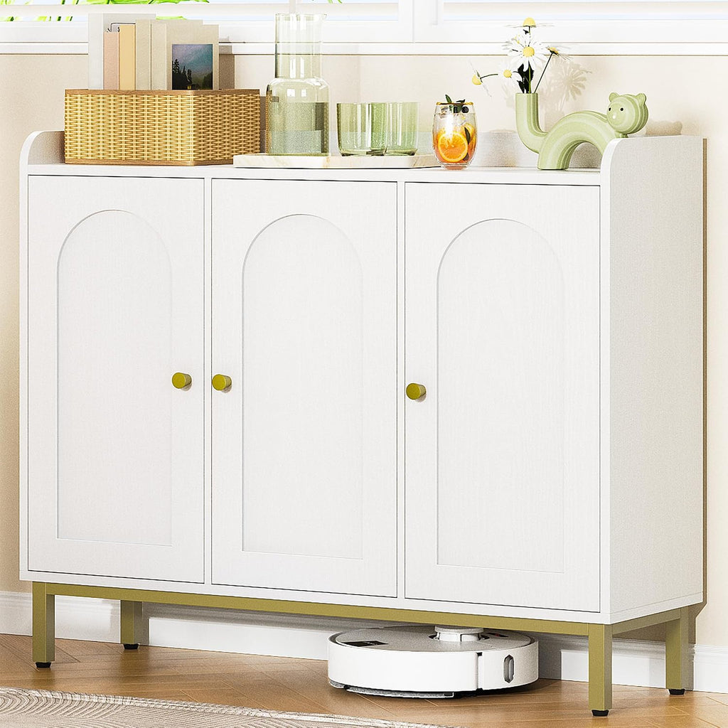 Sideboard Storage Cabinet, Kitchen Cabinets, 30 X 100 X 80.5 Cm | Freestanding Kitchen Cupboard Buffet with 2 Doors and Adjustable Shelves, for Dining Room, Living Room, White, SC21313G