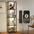 67" Glass Display Shelf with Dimmable LED Floor Lamp, Collectibles Display Cabinet with Remote & App Control, 5 Tier Open Bookshelf Lamp for Living Room, Bedroom, Office, Home Decor, Black | Remote Control and App Control, Open Bookcase Light for Living Room and Bedroom, Black