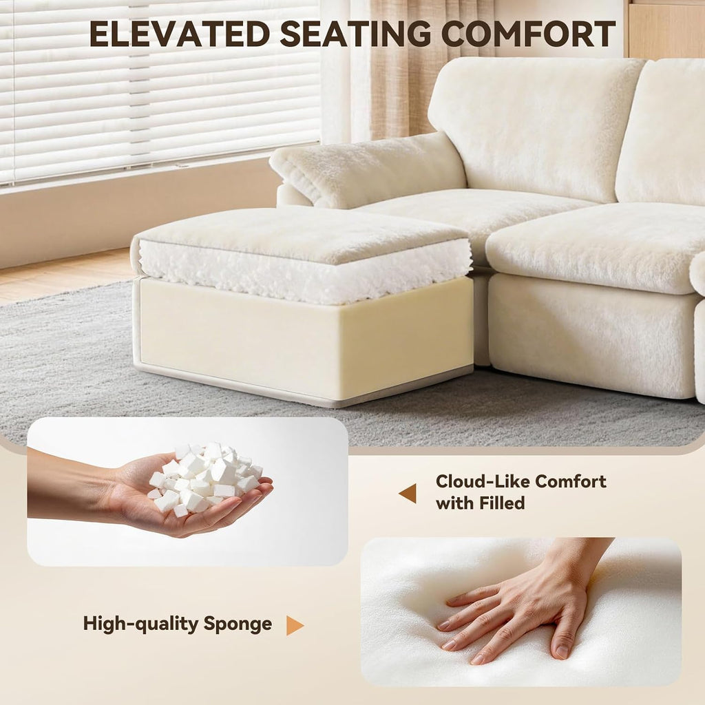 Boneless Cloud Sectional Sofa, 240Cm Modular Chenille Couch, Beige | No Assembly Needed, Expands in 72Hrs, 380Gsm Skin-Friendly Chenille Fabric, Perfect for Living Rooms & Apartments