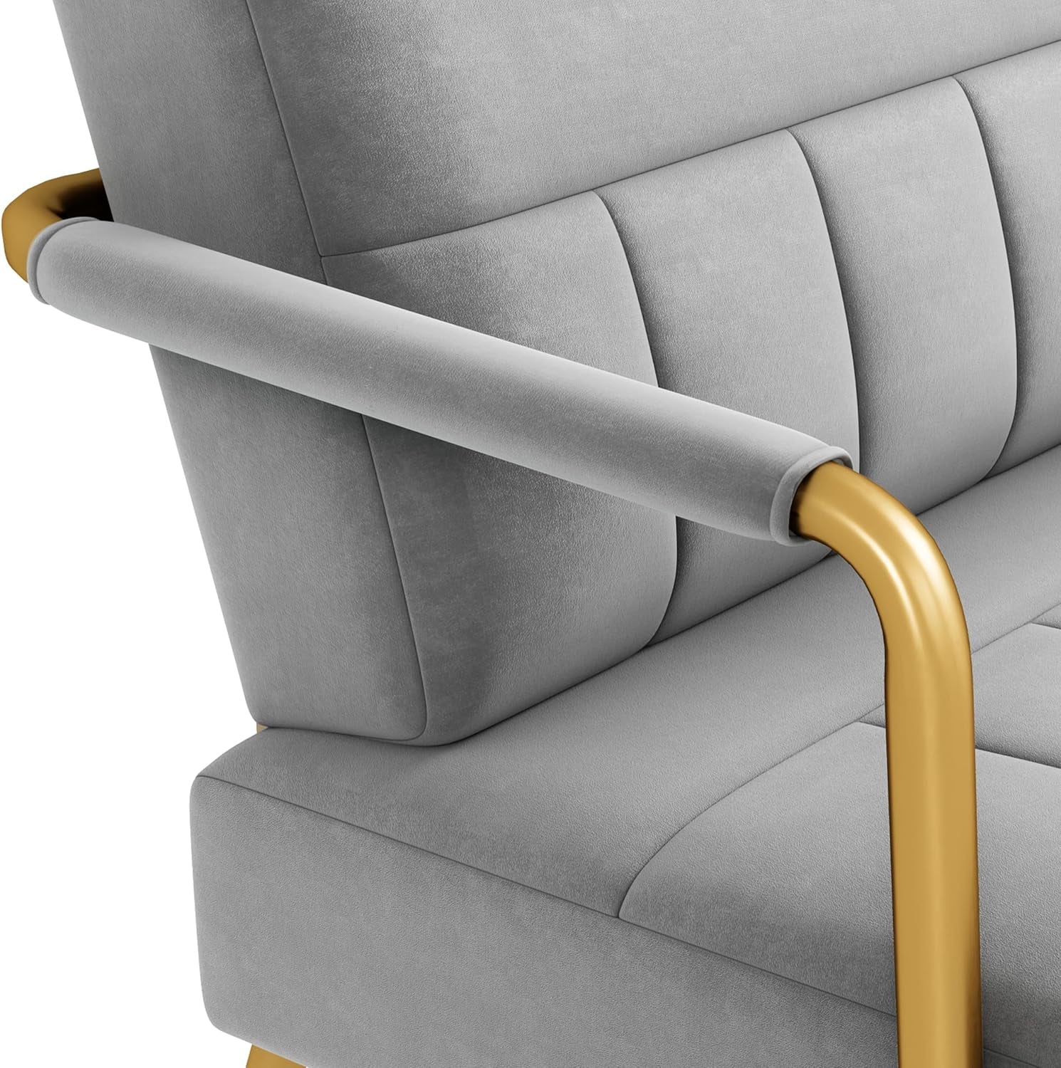 Light Grey 2 Seater Sofa, Velvet Small Compact Loveseat Couch | Upholstered Sofa Bed, Golden Metal Arms and Legs, Small Space for Apartment Bedroom Living Room, Easily Assembly