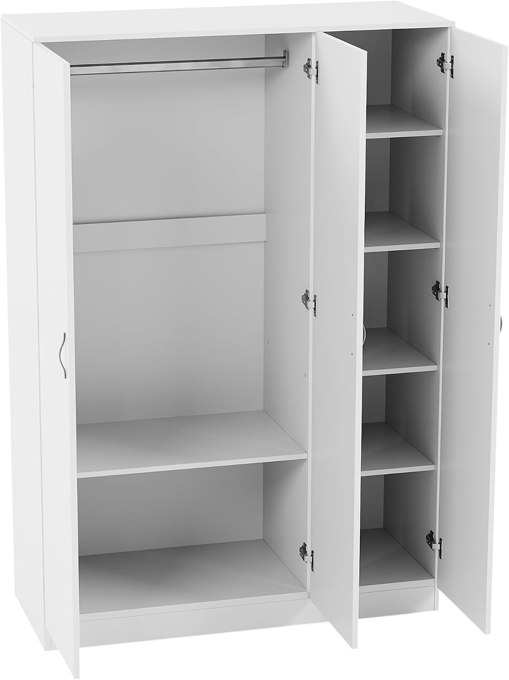 Riano 3 Door Wardrobe | White | Bedroom Furniture | 170H X 115.4W X 53D Cm | with Shelf & Hanging Rail | Large Capacity Storage