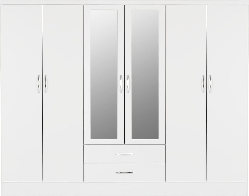 Nevada 6 Door 2 Drawer Wardrobe in White Gloss