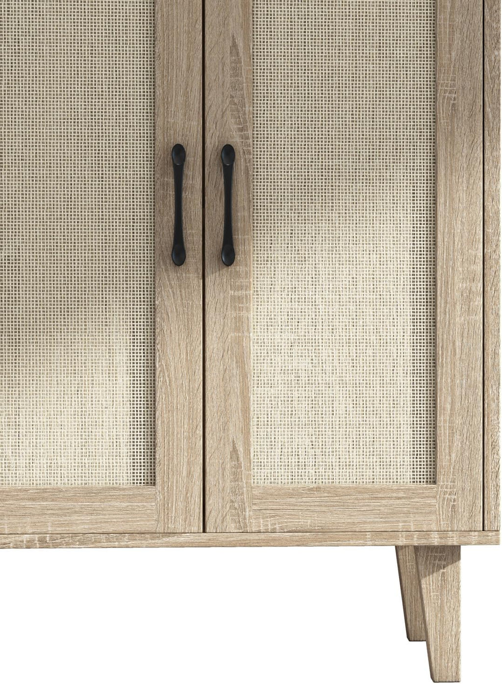 Buffet Storage Cabinet with Rattan Decorating Living Room Wood Kitchen Sideboard Accent Cabinet (Natural Wood, 123(W) X 38(D) X 88(H))