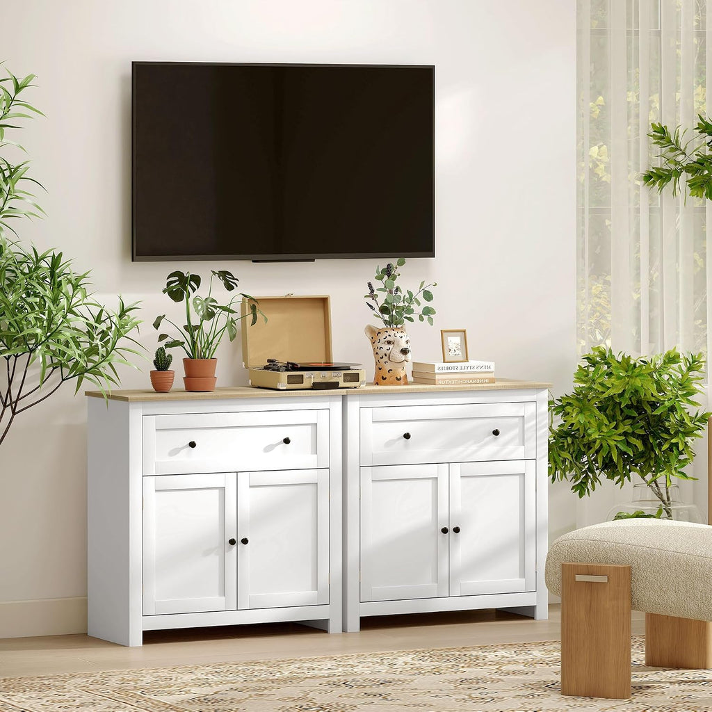 Sideboard Storage Cabinet with Drawer and Double Doors White | Modern Kitchen Cupboard, Adjustable Shelf, Sideboard for Living Room, Dining Room, Hallway
