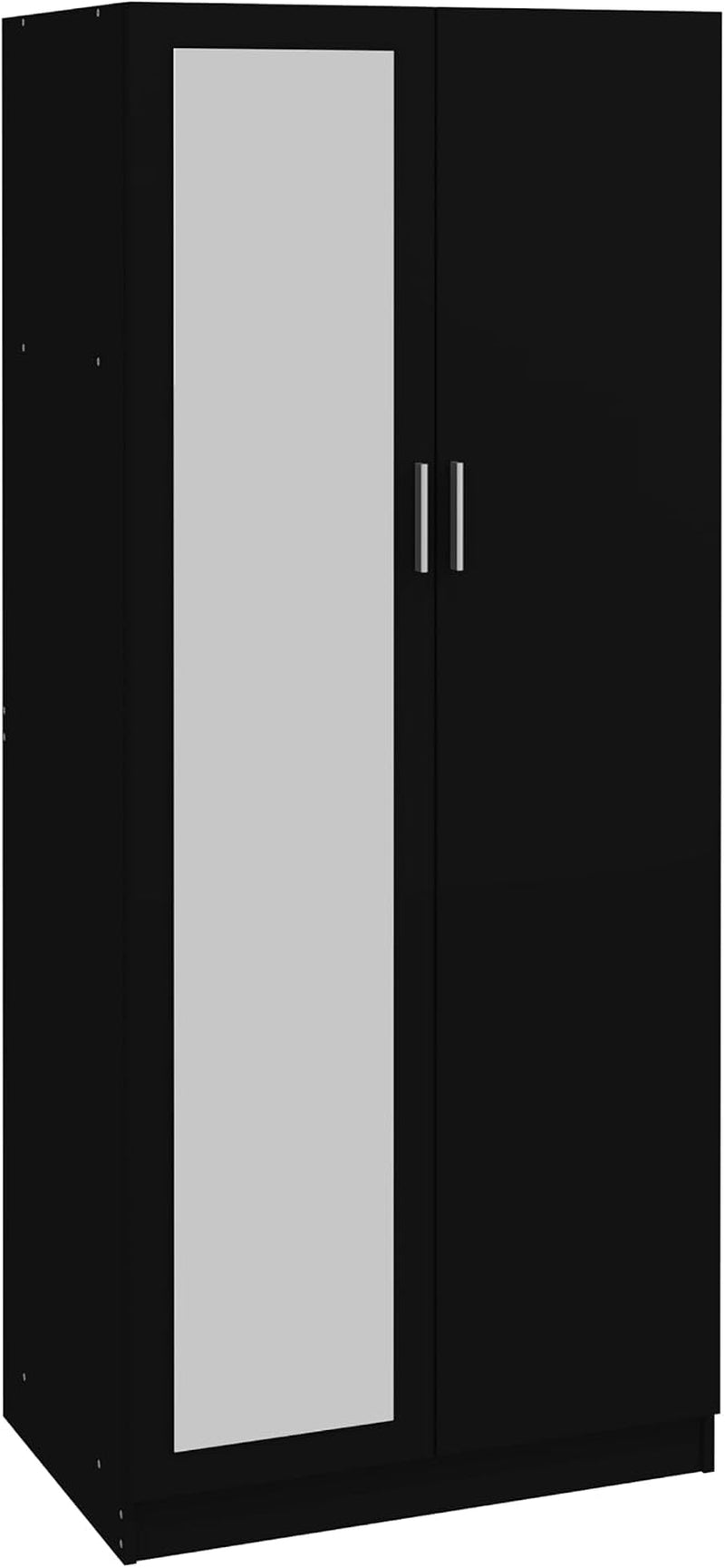 Wooden 2 Door Mirrored Wardrobe with Hanging Rail Modern Clothes Storage Cupboards Unit for Bedroom Furniture W 72 X D 47 X H 170 Cm (Black)