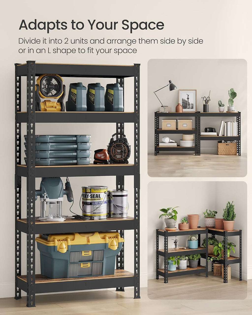 5-Tier Shelving Unit, Storage Shelves for Study | Boltless Assembly, Adjustable Shelves, 30 X 75 X 150 Cm, Load 875 Kg, Rustic Brown, GLR300B11