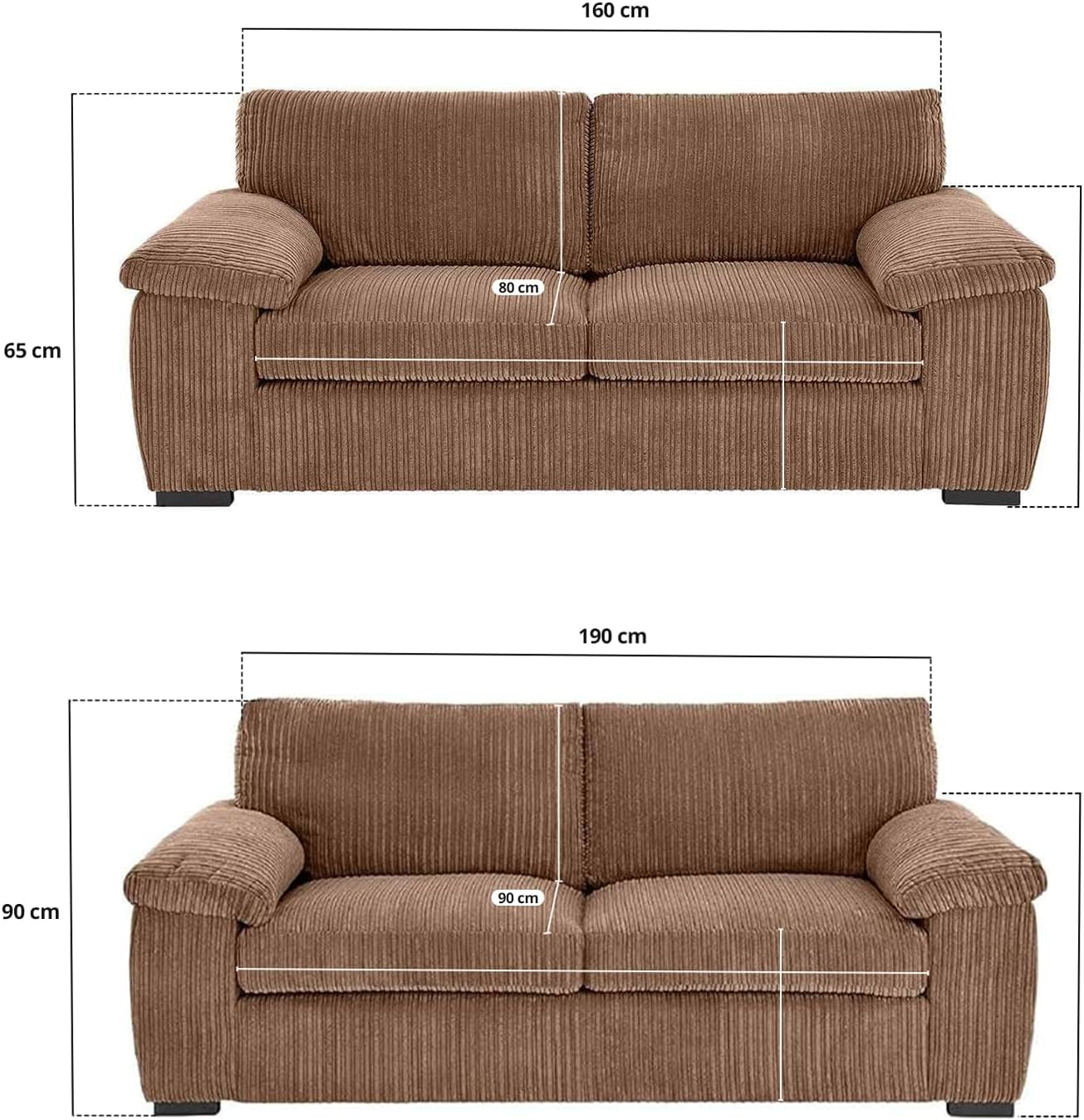 Bliss Furniture Amalfi Jumbo Cord 3+2 Seater Sofa Set for Family Living Rooms – Matching 3 Seater + 2 Seater, Soft Corduroy, Birch Frame, Memory Foam – High Back Couch Set (Beige, 3+2 Seater)