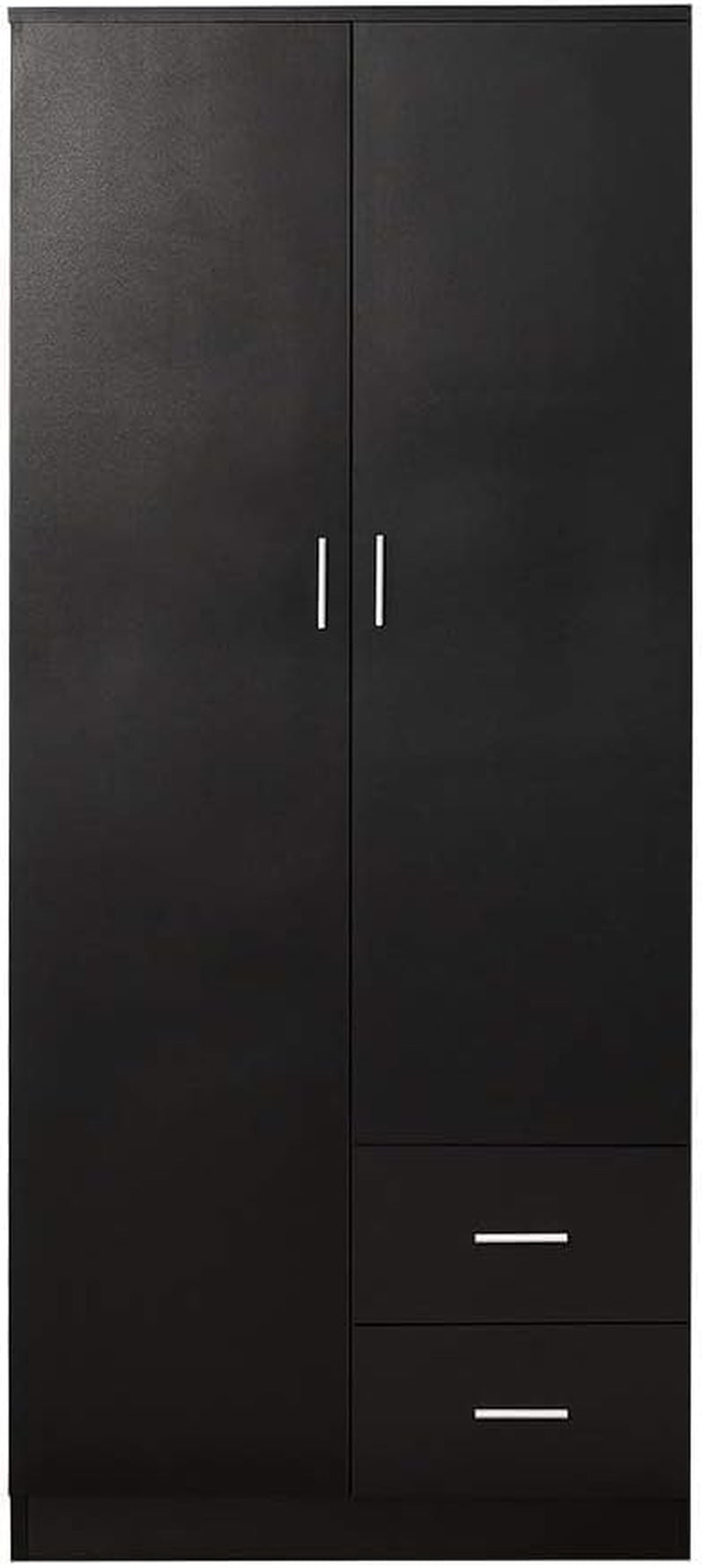 Wooden 2 Door 2 Drawer Wardrobe with Shelf and Hanging Rail Modern Clothes Storage Cupboards Unit for Bedroom Furniture W 77 * D 50 * H 180Cm (Black)