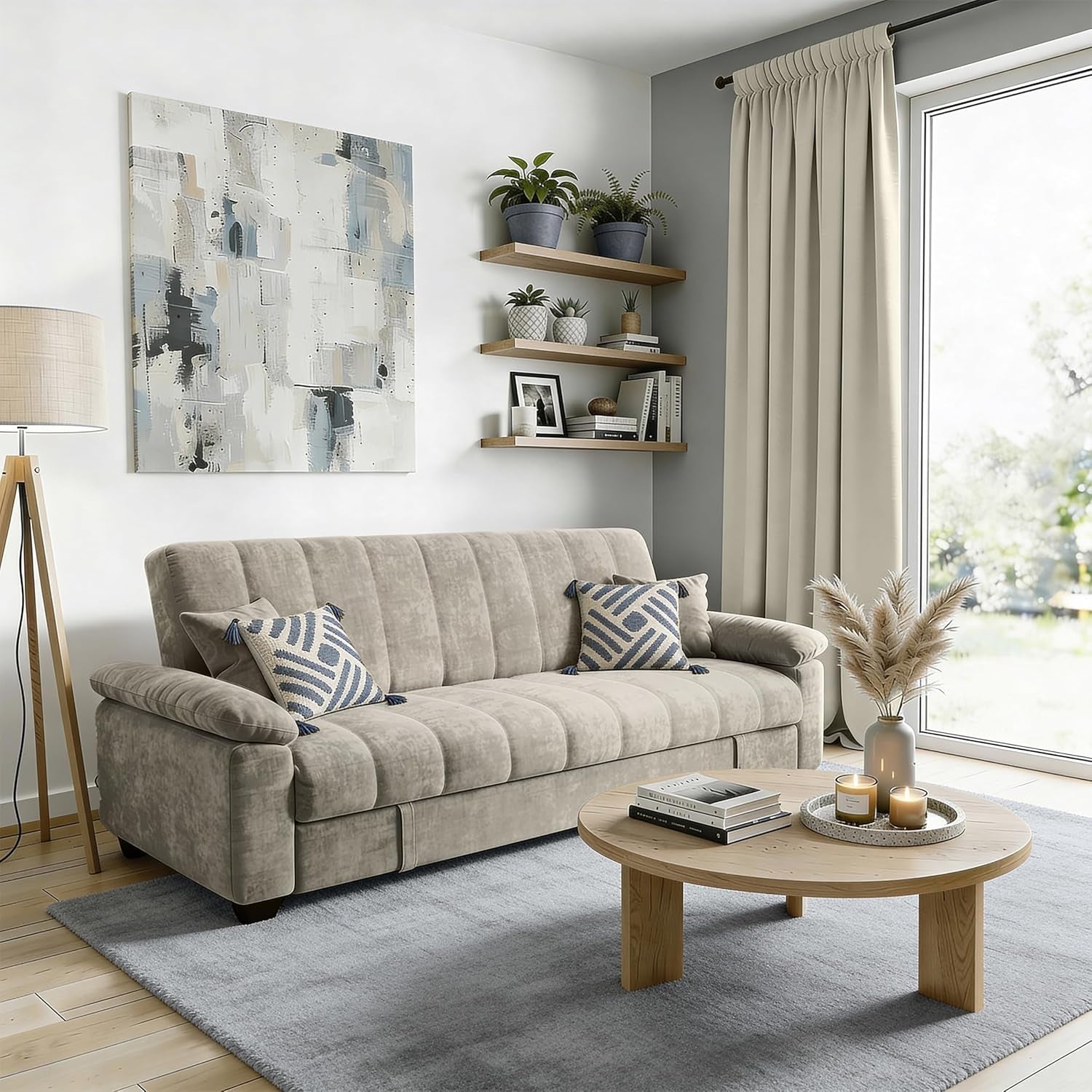 3-Seater Sofa Bed VERONICA, Taupe | Pull-Out Sleeper, Modern Upholstered, Compact & Comfortable Design, Click-Clack Mechanism, Adjustable Back Support