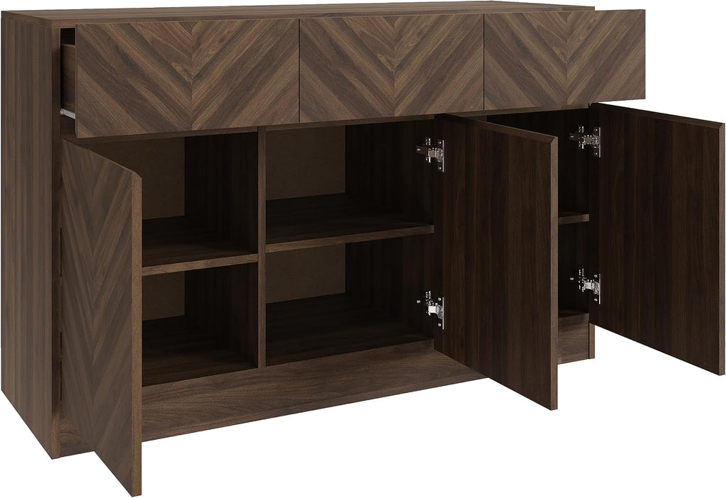 Catania Narrow Large Sideboard Cabinet Unit with 3 Storage Drawers & 3 Storage Cupboards, Walnut Furniture for Living Room, Dining Room, Hallway & Office, Royal Walnut D39.8 X H76 X W118.8Cm