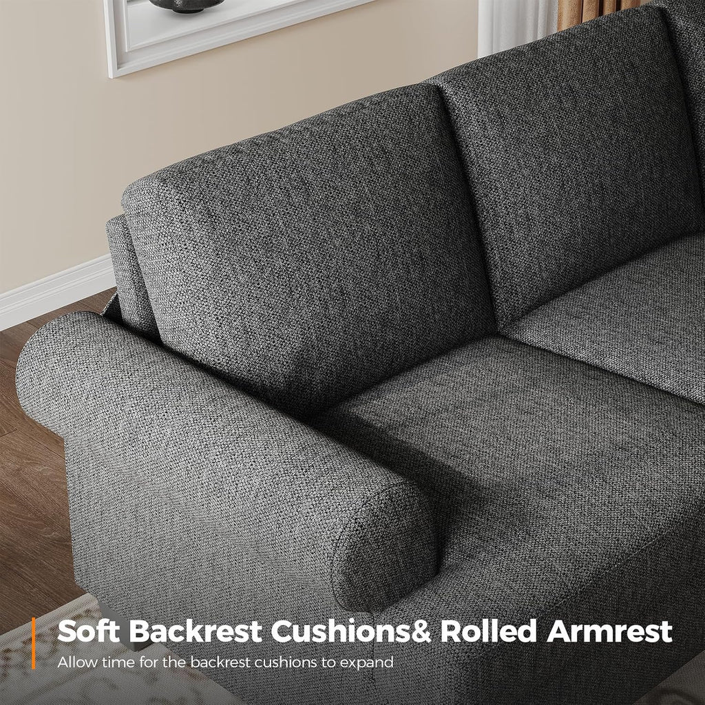 231CM Sofa Couch, Deep Seat Sofa with Lawson Style Armrests, Modern 3 Seater Sofa with Upholstered Cushion& Backrests, Mid-Century Comfy Couch for Living Room, Apartment, Gray