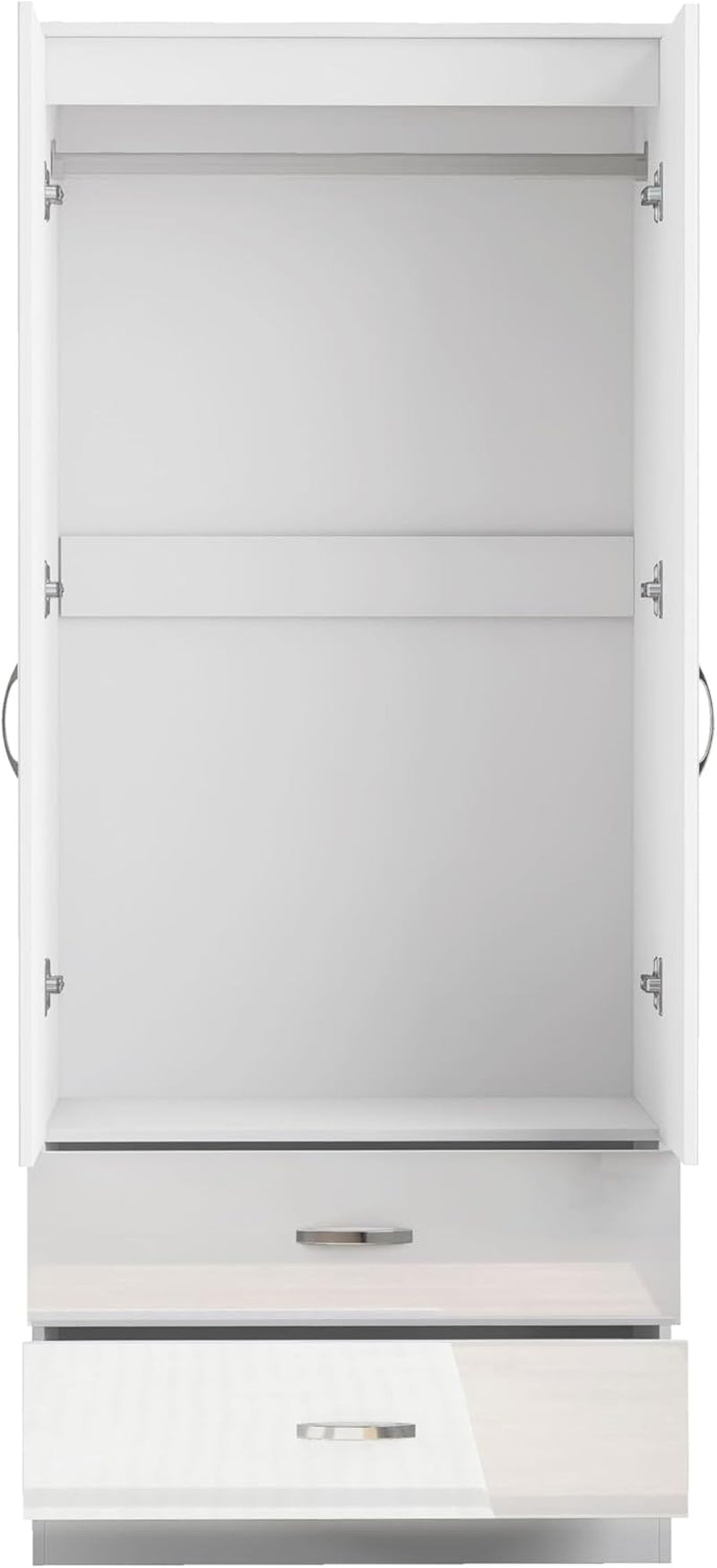 Gloss 2 Door Wardrobe with Mirror N Drawer 180Cm for Bedroom Storage, Gloss White(Matt White)