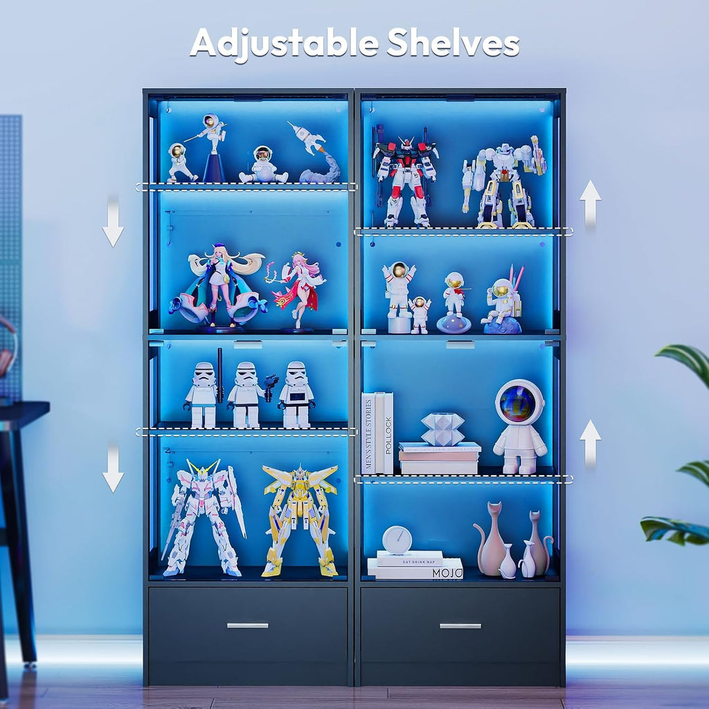 Glass Display Cabinets with LED Lights, App & Remote Control, Adjustable Shelves, Curio Cabinet for Collectables, Model Display Case Unit for Living Room, Black