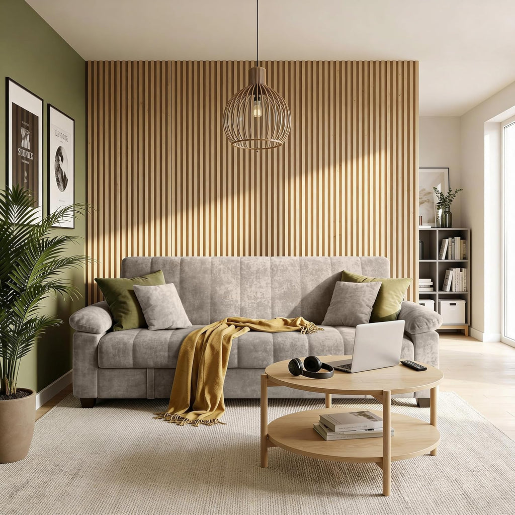 3-Seater Sofa Bed VERONICA, Taupe | Pull-Out Sleeper, Modern Upholstered, Compact & Comfortable Design, Click-Clack Mechanism, Adjustable Back Support
