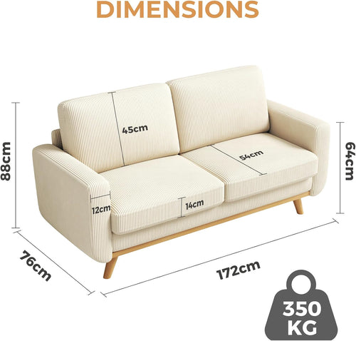 172Cm Loveseat Sofa Beige, Comfy Corduroy Couch with Spring Cushion, 2 Seater Sofa with Solid Wood, Sofa Couch with Deep Seat, Sofa for Bedroom, Loveseat for Living Room, Beige Office Couch