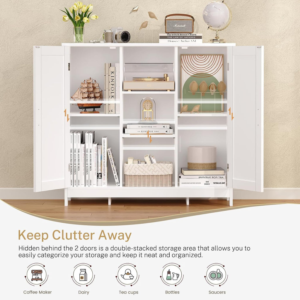 Sideboard with 2 Doors, Kitchen Storage Cabinet with Worktop & 4 Shelves, Buffet Cabinet for Kitchen, Bathroom, Living Room, Dining Room & Hallway, 90 X 30 X 80Cm, White