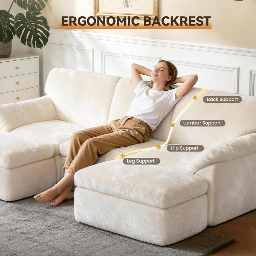 Boneless Cloud Sectional Sofa, 240Cm Modular Chenille Couch, Beige | No Assembly Needed, Expands in 72Hrs, 380Gsm Skin-Friendly Chenille Fabric, Perfect for Living Rooms & Apartments