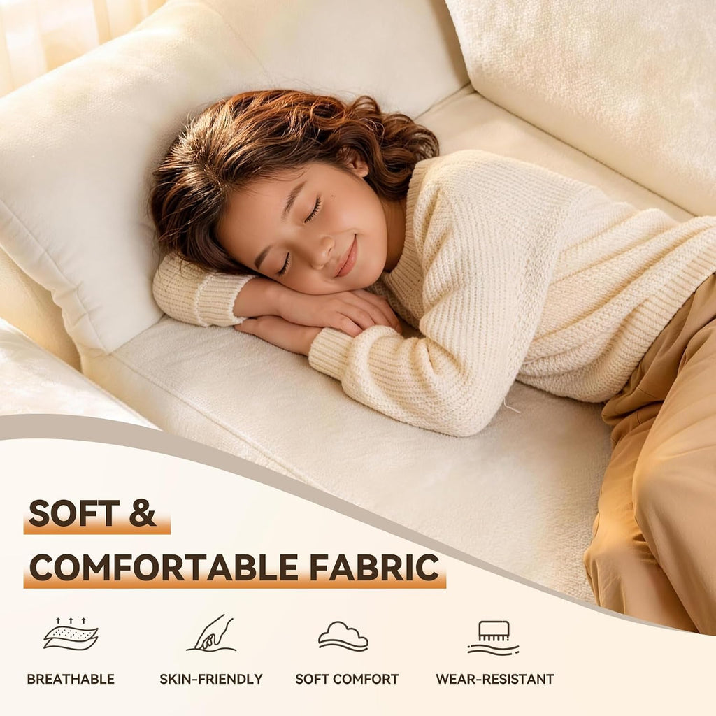 Boneless Cloud Sectional Sofa, 240Cm Modular Chenille Couch, Beige | No Assembly Needed, Expands in 72Hrs, 380Gsm Skin-Friendly Chenille Fabric, Perfect for Living Rooms & Apartments