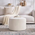 round Ottoman Foot Stool, Large Pouffe Footstool, White | Chenille Upholstered Foot Rest, Wood Frame, 57.5Cm Width, 120Kg Capacity, No Assembly Stool for Living Room Bedroom Hallway