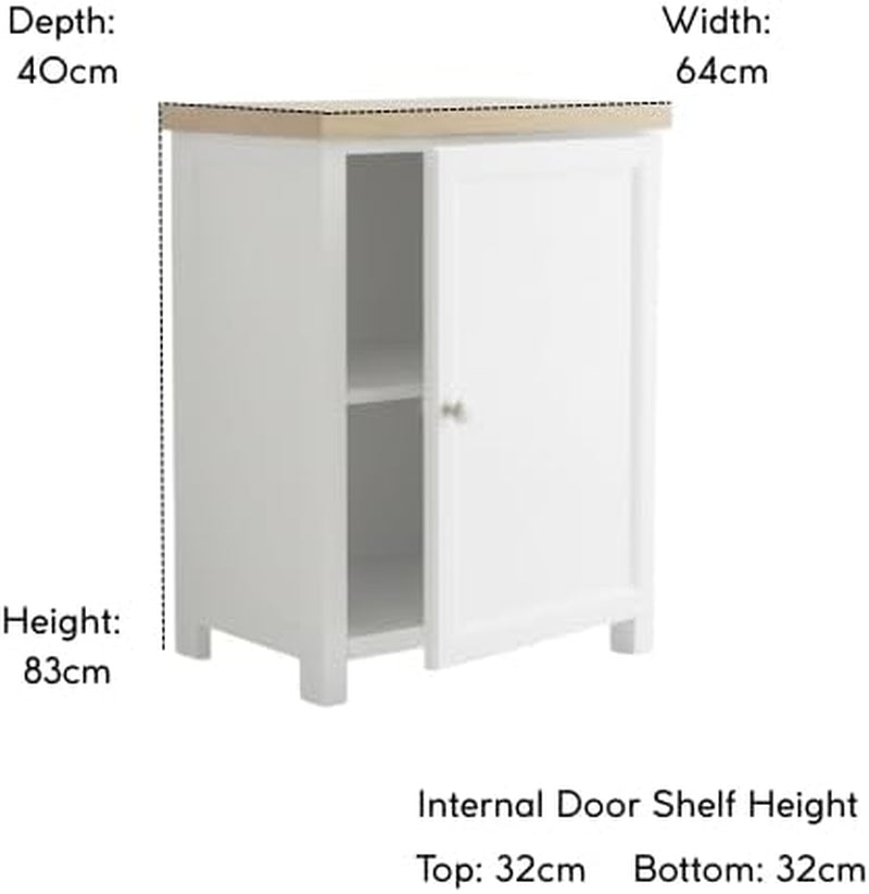 Storage Cabinet with Open Shelf, White and Oak Top, 2 Doors with Metal Knobs, Ready Assembled Storage Cabinet for Hallway or Livingroom (White 2)